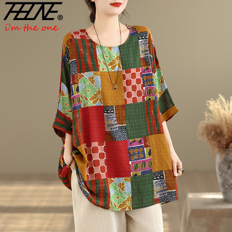 Korean Lifestyle - THHONE Damenblusen mit Print, locker geschnitten,